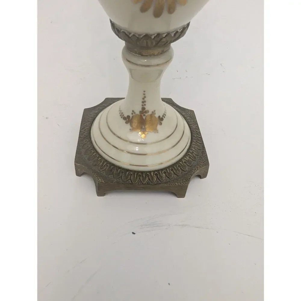 French Sèvres Style Porcelain Covered Urn Hand Painted Floral Vase 12.25